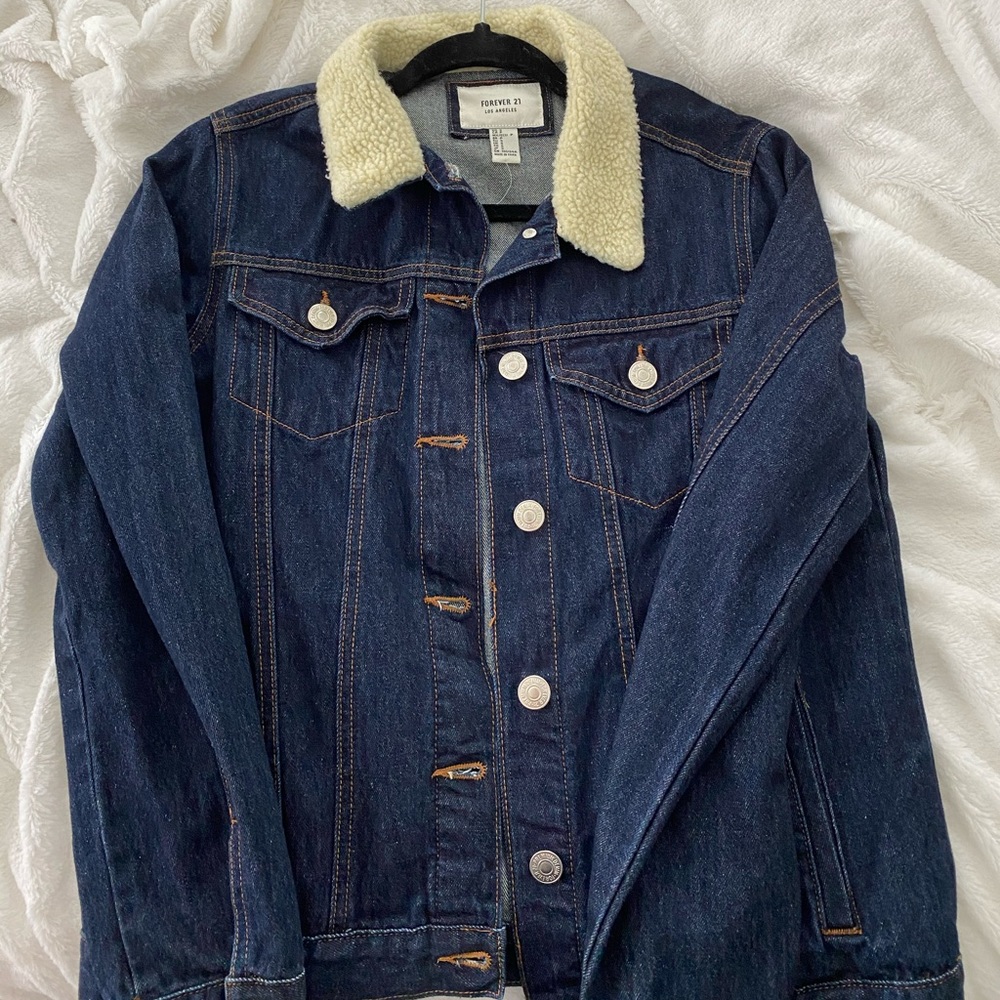 Sherpa collar dark blue jean jacket
